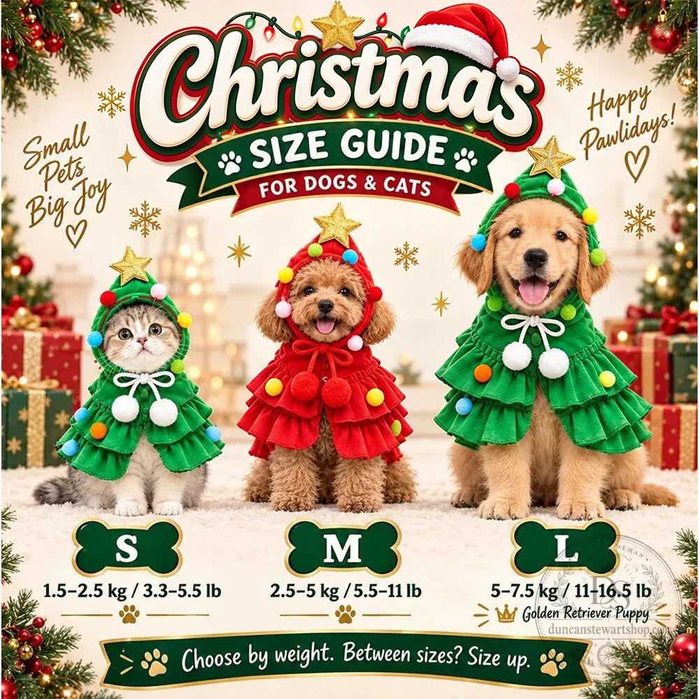 Christmas Tree Dog Cat Costume Cape With Pom-Poms