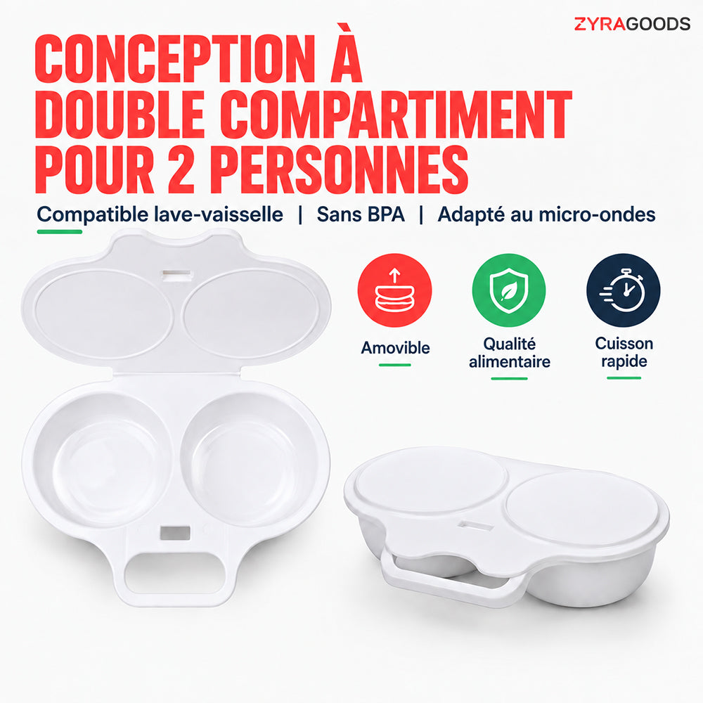 🥚🥚 Pocheuse à œufs pour micro-ondes avec couvercle et poignée 🍽️🇫🇷
