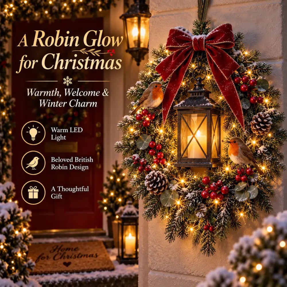 ✨Last Day 49% OFF✨🐦 A Robin Glow – Lighted Robin Christmas Wreath